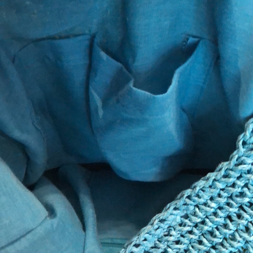 Straw handbag. Blue and green striped - Picture 6 of 8